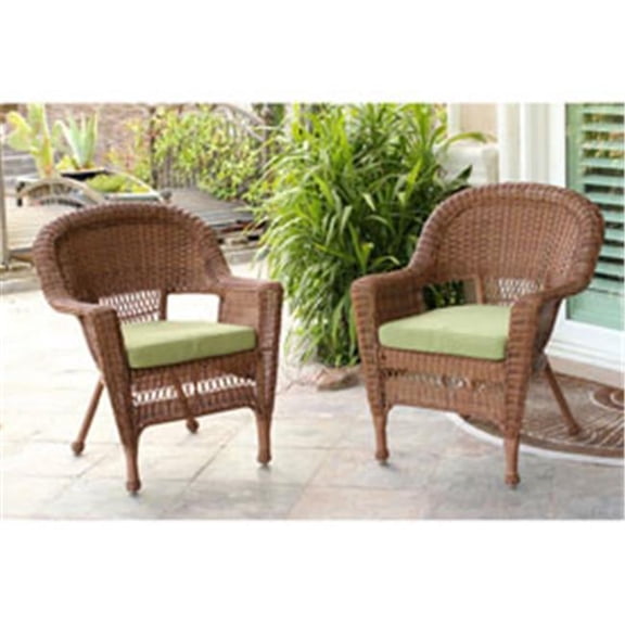 Jeco W00205-4-C-FS029-CS Honey Wicker Chair with Green Cushion - Set of 4