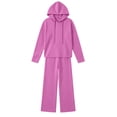 thumbnail image 6 of hoksml Women's Ribbed Knit Hooded Tracksuit 2 Piece Outfit, V Neck Long Sleeve Top and Wide Leg Pants Casual Loungewear Set, 6 of 8