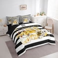 thumbnail image 2 of Homewish Fashion Perfume Print 7pcs Queen Bedding,Black White Stripes Bedding Comforter Set Queen,Yellow,Black Reversible, 2 of 8