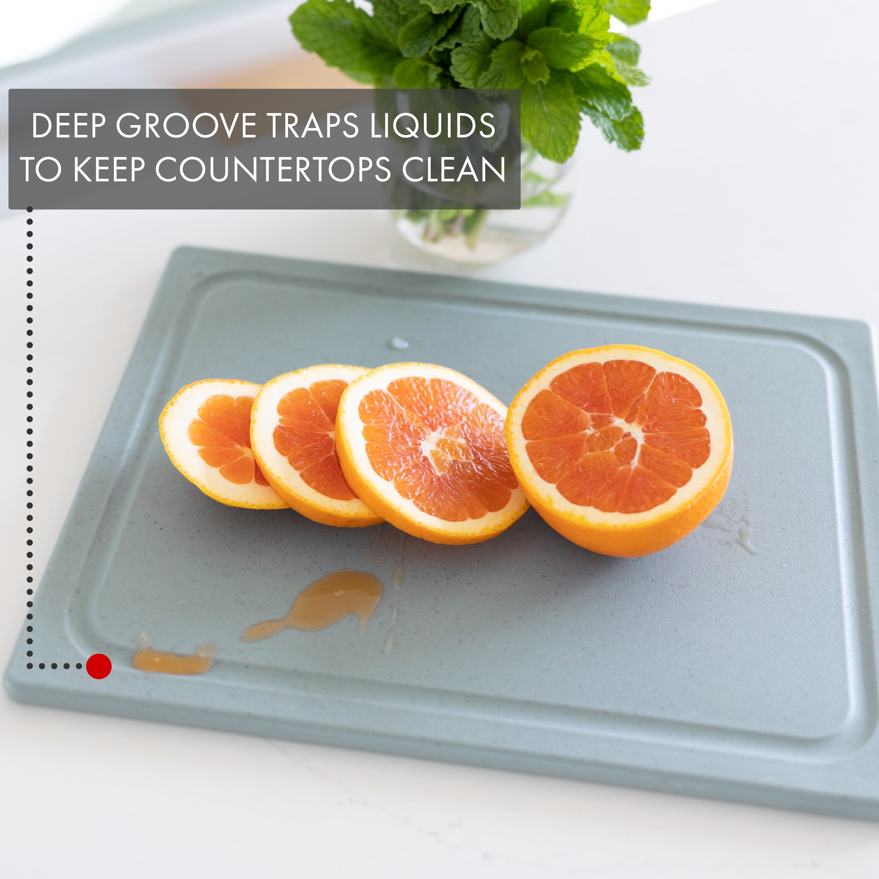 Dexas 10 x 13 PolyFlax Cutting Board with Juice Well in Smoke Blue with Flax