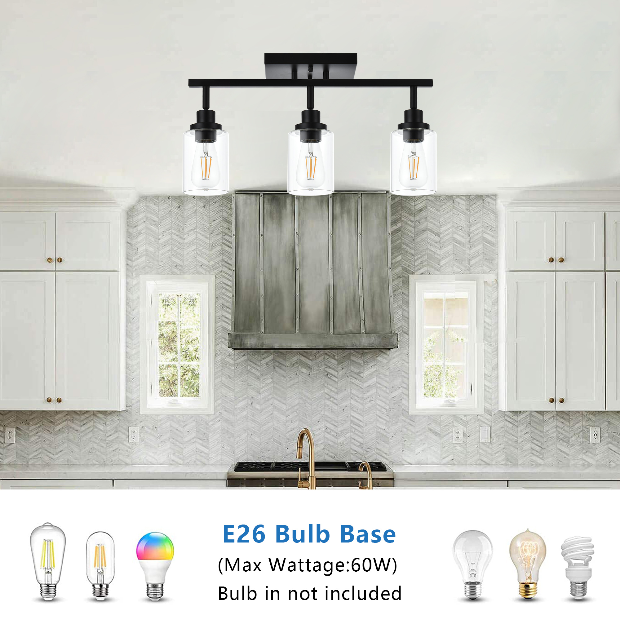 MELUCEE 3 Light Bathroom Vanity Light Black Track Lighting Fixtures Ceiling with Rotatable Track Head