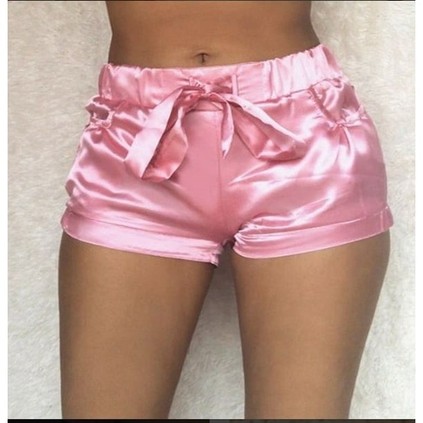 Sexy silk satin shorts ladies summer high waist fitness hot shorts