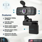 1080p Webcam Full HD Web Camera w/ Built-In Microphone, 30fps, USB 2.0, 120° View Streaming Cam by Mata1-USA