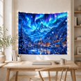 thumbnail image 5 of Aurora Winter Village Under Jagged Mountains, Mystical Illustration for Nature Lovers, Forest Wall Art, Christmas Gift, Tapestry Wall Hanging for Bedroom and Living Room, 5 of 7