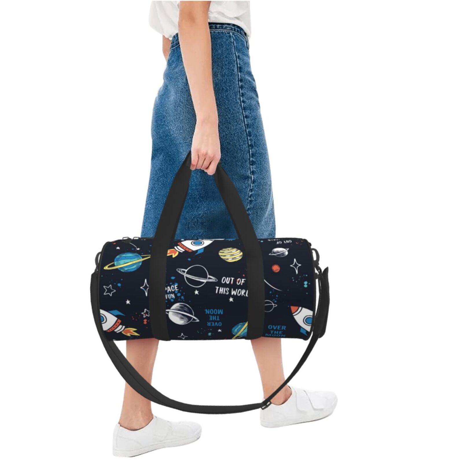 Horeoi Space Print Foldable Travel Duffle Bag with Removable Strap - Water-Resistant Gym Vacation Luggage Multi-Pocket Design