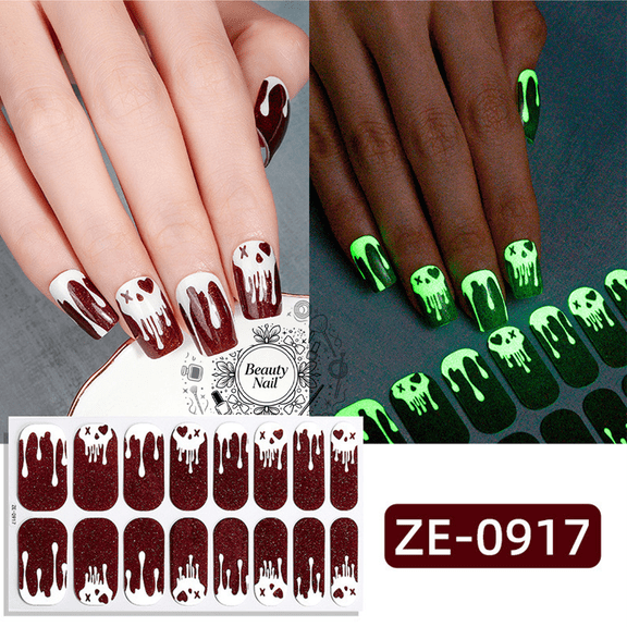 Halloween Glow‑in‑the‑Dark Nail Stickers, Gothic Dark Ghost Scar Skull Acrylic Press-on Nails Decals, Self‑Adhesive Manicure Tools, Spooky Festival Nail Art Supplies for DIY Nail Decoration