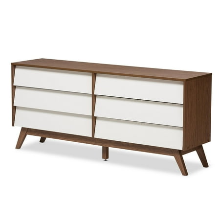 Modern Wood Bedroom Chest - Baxton Studio Hildon Modern White and Walnut Wood 6-Drawer Dresser