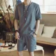 thumbnail image 2 of Conjuntos de camisetas y pantalones cortos para hombre, sin logotipo, ropa de trabajo, conjunto de pantalones cortos para hombre, ropa informal de lino a la moda para hombre 2024, ropa juvenil emo de, 2 of 5