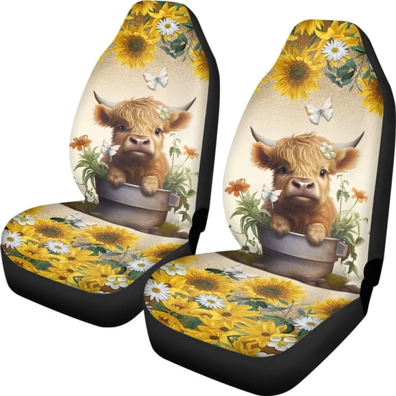 XYZCANDO Car Seat Covers Breathable Car Front Seat Covers Front Seats Covers Protector Anti-Slip Truck SUV, Little Cow Sunflower