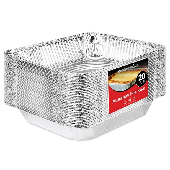 Stock Your Home Aluminum Pan Disposable Recyclable Half Size Foil Tray, 9x13x2 (20 Pack)