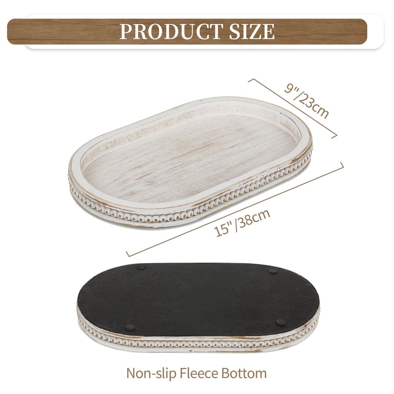 Hanobe Beaded Edge Whitewashed Wood Oval Tray photo 5