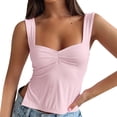 thumbnail image 2 of Fulijie Valentines Day, Womens Sleeveless Crop Tank Top Sexy Pleated Bustier Neck Strappy Slits Cropped Vest Pink, 2 of 6