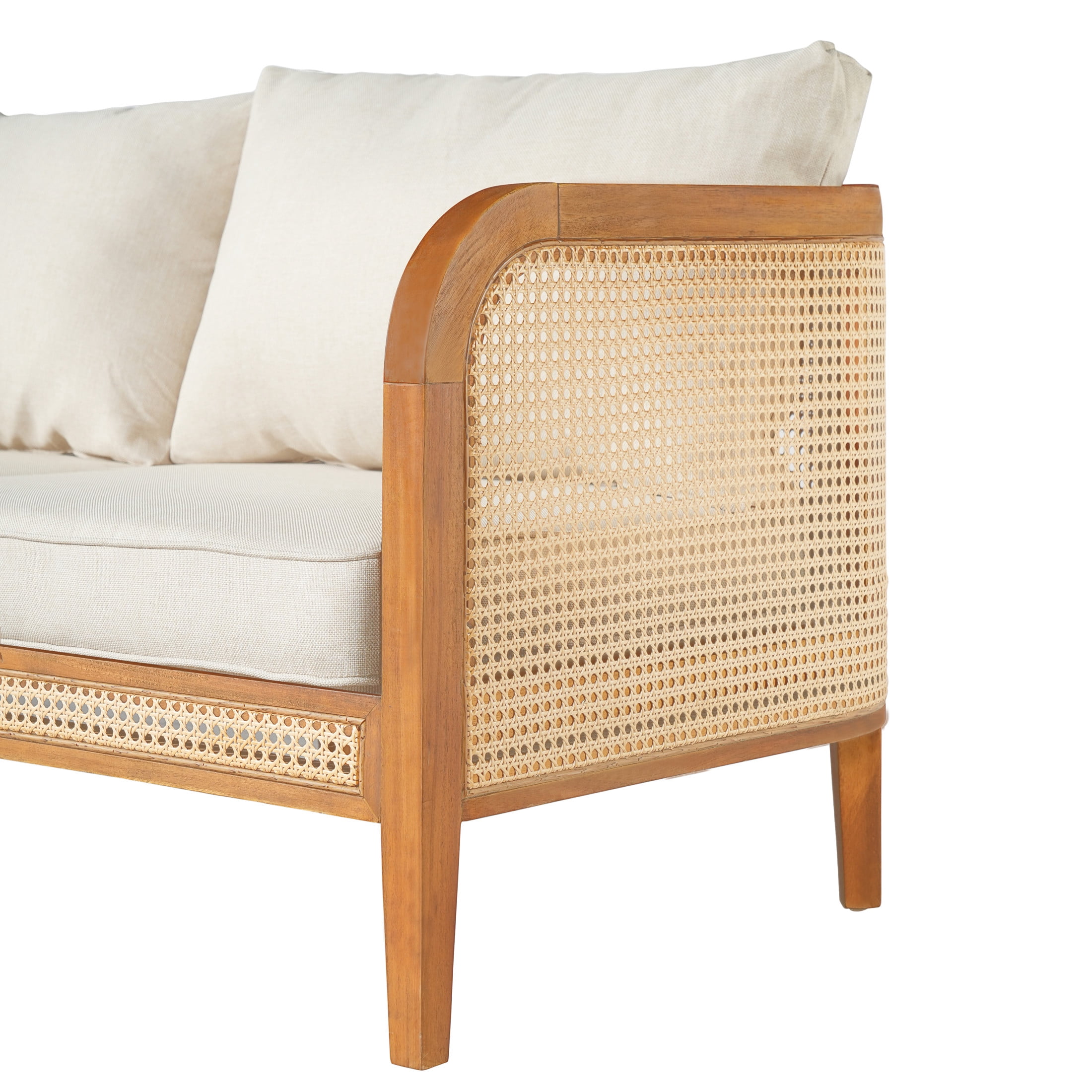 Christopher Knight Home Outdoor 3 Seater Sofa with Wicker, Beige Cushions, Teak