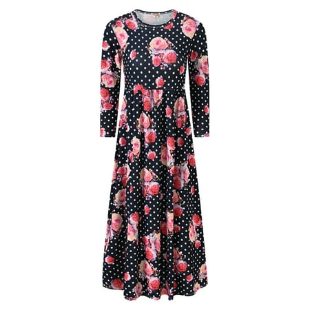 

HTGFGMGW Baby Girl Clothes Toddler Kids Girls Casua Floral Prints Long Sleeves Beach Dress Princess Clothes Baby Girl Gifts Black