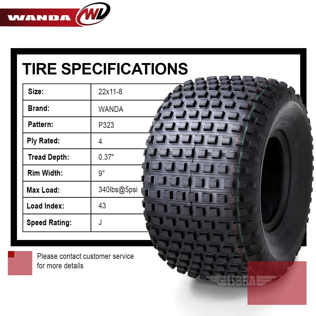 Set of 3 WANDA UTV ATV Tires 22x11-8 22x11x8 4PR High Load 10141 