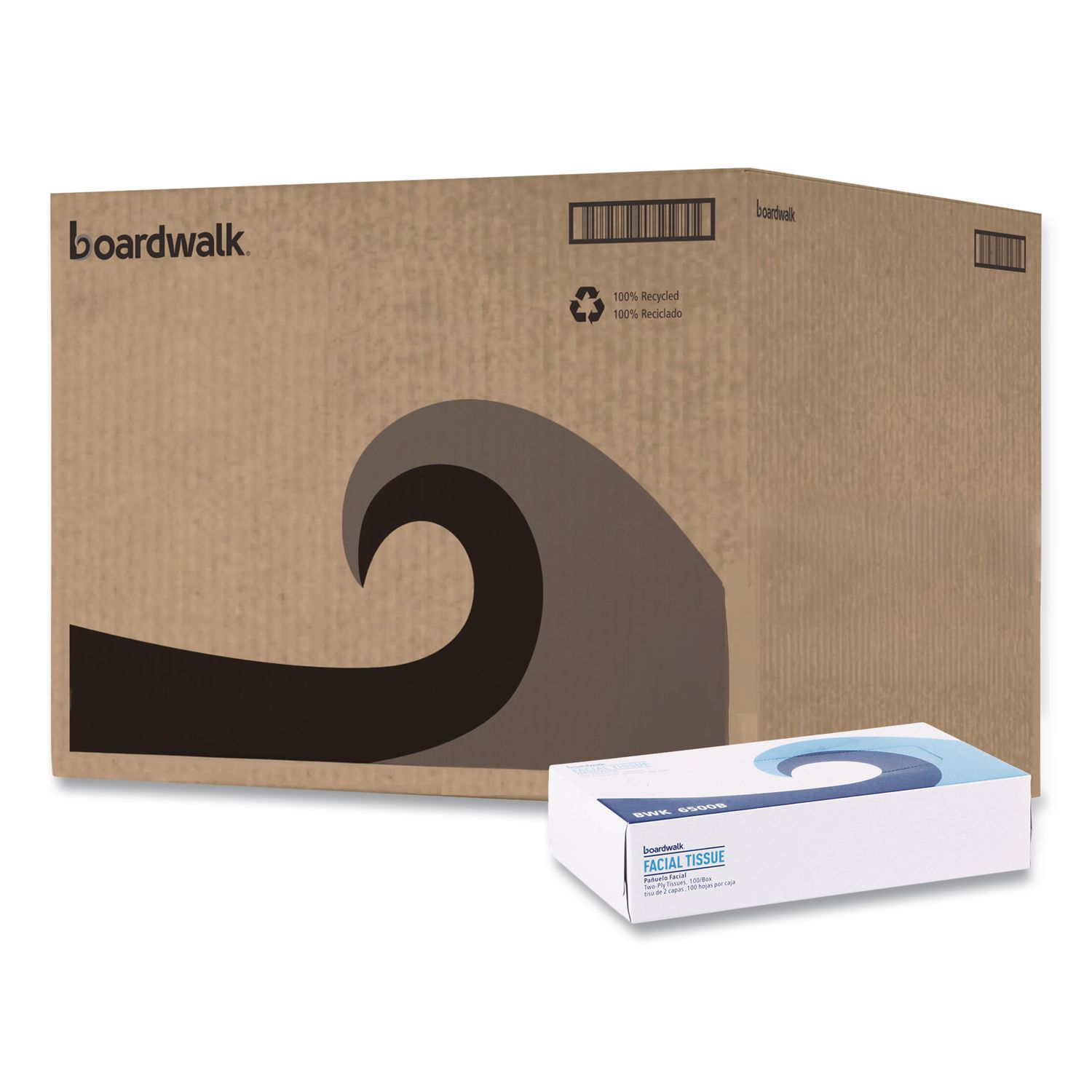 Boardwalk Office Packs Facial Tissue, 2-Ply, White, Flat Box, 100 Sheets, 30 Boxes/Carton, BWK6500B