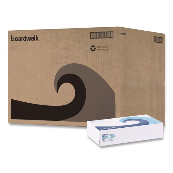 Boardwalk Office Packs Facial Tissue, 2-Ply, White, Flat Box, 100 Sheets, 30 Boxes/Carton, BWK6500B