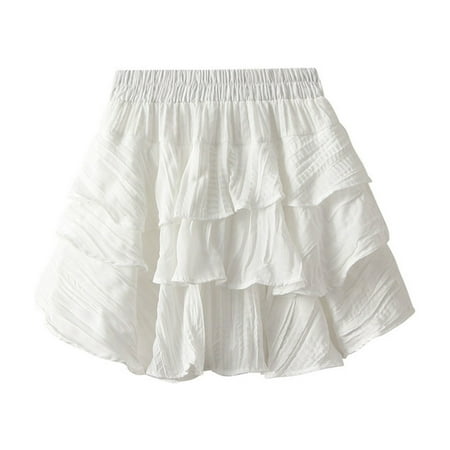 Mrat Floral Maxi Skirts Womens Lace Mini Low Waist Pleated Half Slip Skirt Flowy Beach Skirt Womens Skirts Long S-150 White One Size