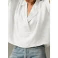 thumbnail image 4 of Women Dressy Casual Blouse Business Short Sleeve Collared Tops Placket V Neck Work Shirt White S, 4 of 8