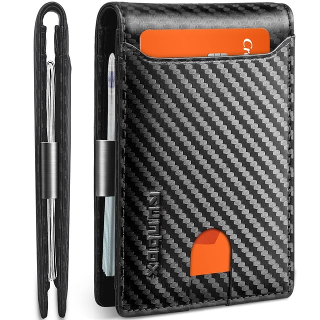 Billetera RUNBOX, delgada, de piel, para billetes, con bloqueo RFID, para hombre