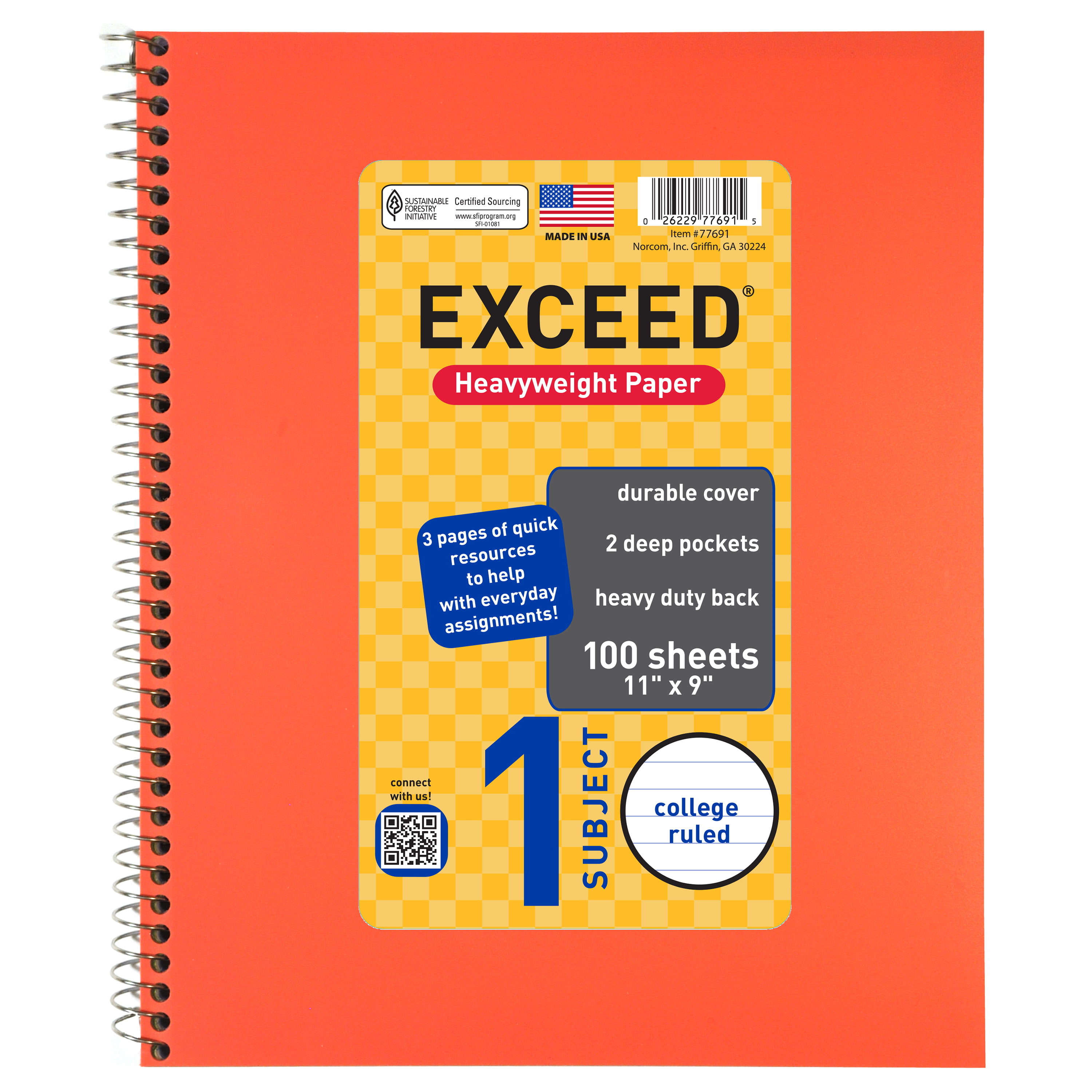 Exceed Spiral Notebook, College Ruled, 1 Subject, 100 Pages, 9 x