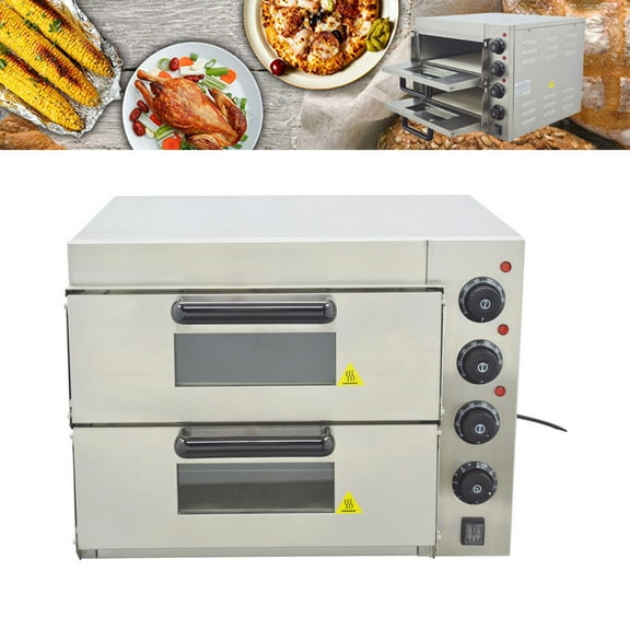INTSUPERMAI Commercial Double-Decker Electric Oven for Pizza Bread Stainless Steel 3KW