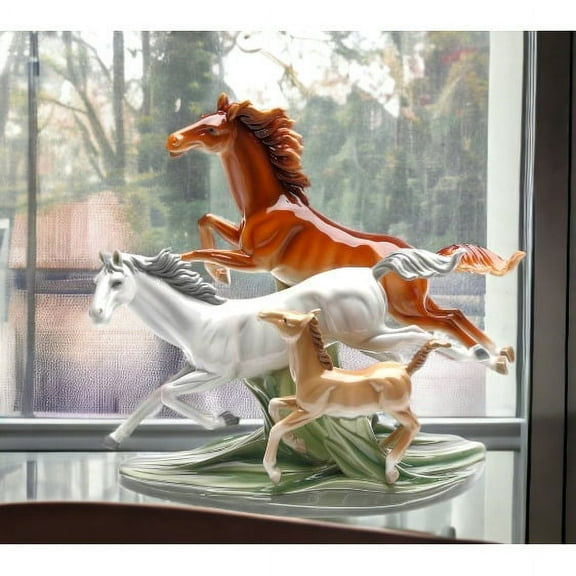 Ceramic Galloping Horses Statue 12in Rustic  Her Dad