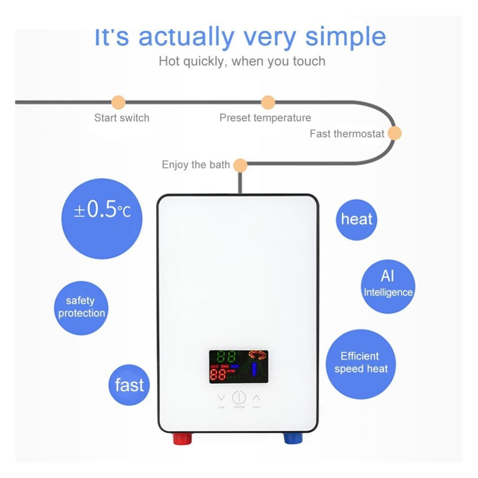 Hot Water Heater Electric 6500W Tankless Instant Boiler Bathroom Tankless Shower Set Thermostat Safe Intelligent Automatica ,Energy Saving