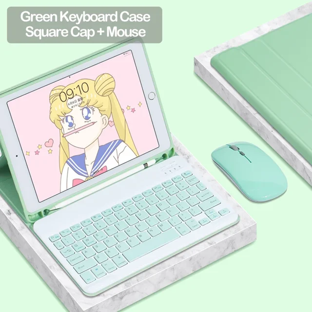 Magnetic Keyboard Case for iPad 10 2022 Case Wireless Keyboard Mouse Tablet Cover for iPad Air 5 2 3 4 Pro 11 10.5 10.2 9.7 green square mouse Air 4 10.9 Air 5