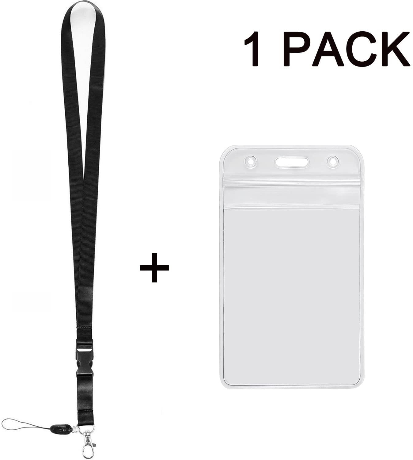 1 Pack ID Badge Holder with Black Lanyards Neck Strap Detachable Buckle  Enhanced Breakaway Quick Release Safety Lanyard with Vertical Name Tag Card  Holders Waterproof Resealable Clear Plastic 