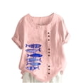 thumbnail image 2 of LEBONYARD Tops for Women Trendy Summer,Women Casual Cotton and Linen Top Ocean Fish Printed Short Sleeve Button Tunic T-shirt Blouse Tops Pink XXXXL, 2 of 4