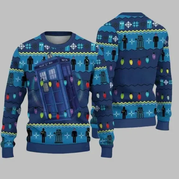 Police Box Christmas Doctor Who 3D Christmas Sweater
