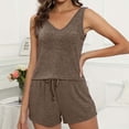 thumbnail image 2 of UAMVSH Womens Pajama Sets 2 Piece Sleeveless Summer Pjs Comfy V Neck Tank Top and Drawstring Shorts Sleepwear Set, 2 of 7