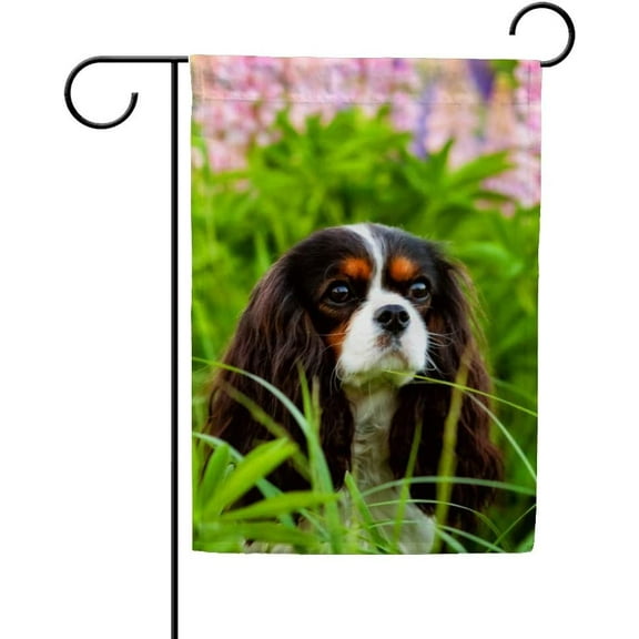 Cavalier King Charles Spaniel Puppy and Flowers Double Sided House Flag 28x40 inch Decorative Yard Flag for Outdoor