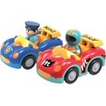 thumbnail image 4 of Coche de policía de dibujos animados con mando a distancia y coche de carreras, juguetes de control de radio RC para niños pequeños y niños, paquete de 2 coches en diferentes frecuencias para que dos jugadores puedan jugar juntos Zhivalor CZWJ-ZC47-2, 4 of 5
