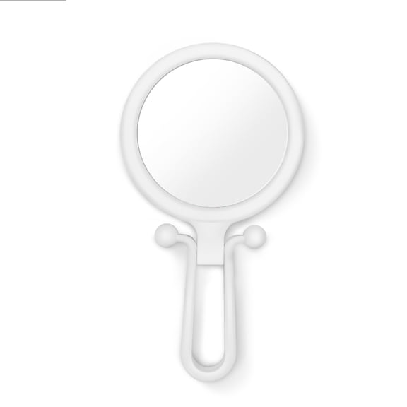 XIBUFE Double-Sided 10X Magnifying Handheld Mirror - Portable Folding Makeup Mirror for Travel Bathroom Vanity - 6.1 Inch Round Compact Mirror with 1X Normal View for Women