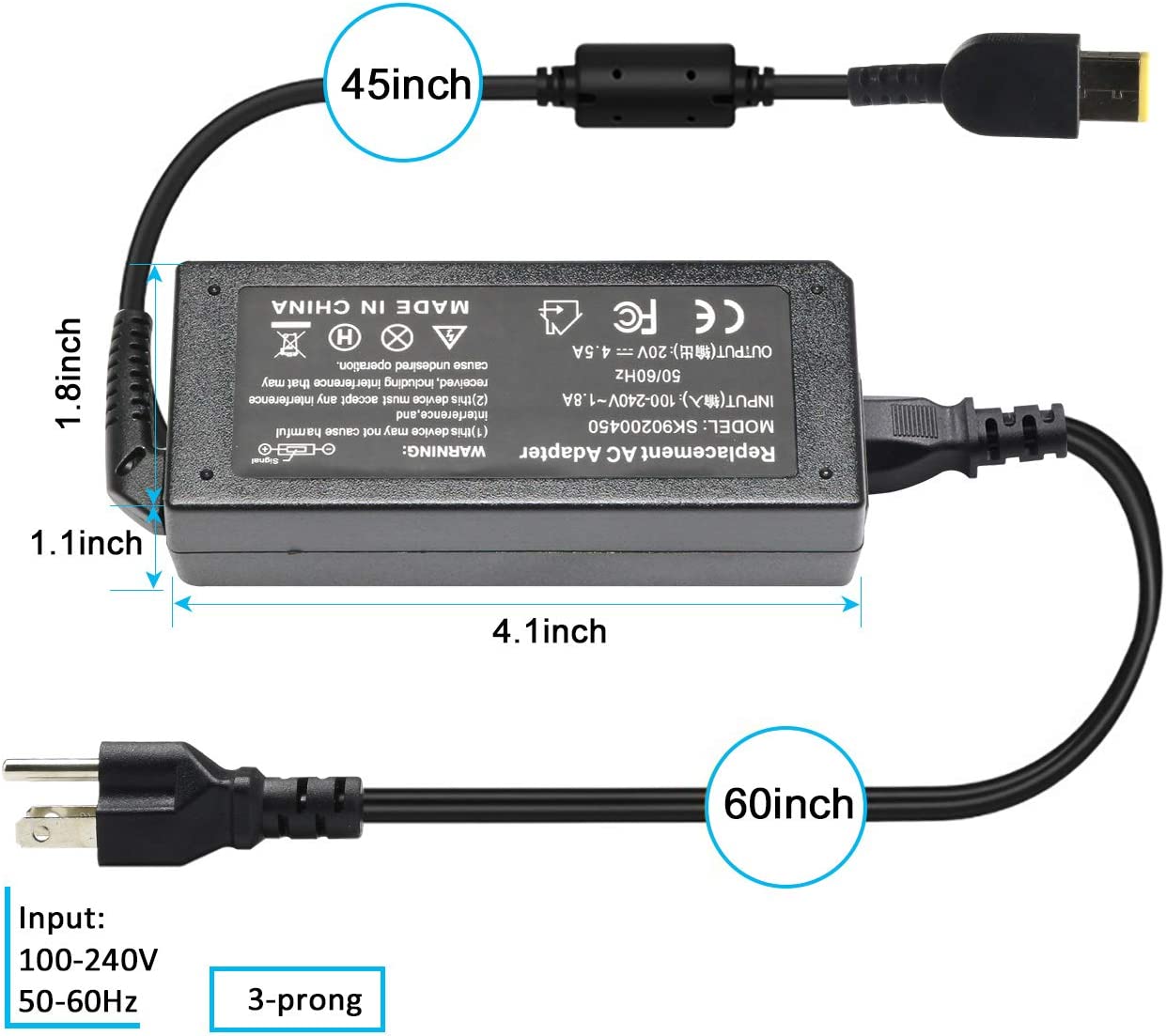 90W USB Laptop Adapter Charger for Lenovo Thinkpad X1 Carbon T440 T440S  T440p T540p T450s T550 L440 L450 L460 L470 X250