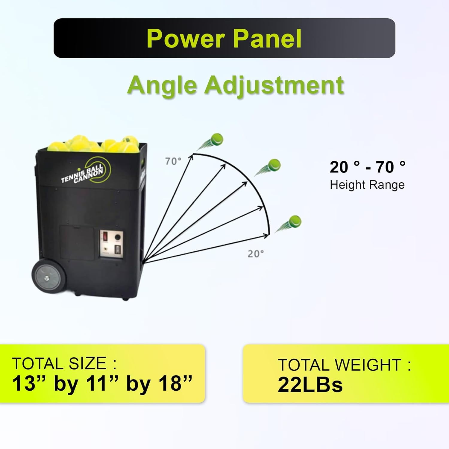 Tennis Ball Cannon Portable Tennis Ball Machine (Only Weighs 22lbs) - Dual Motor for Top Spin and Backspin, 50+ Balls, Max 45MPH, 4+ Hours Play with Rechargeable Lithium Battery