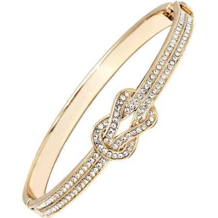 Gold and Clear Swarovski Elements 18kt Gold-Plated Knot Bangle Bracelet