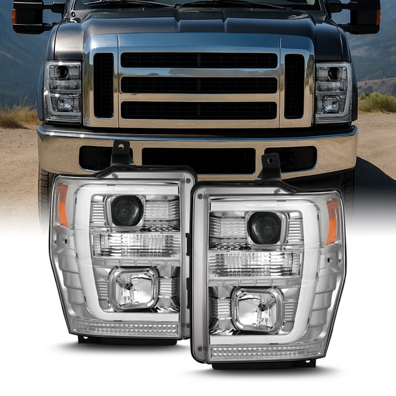 AKKON - For 2008-2010 Ford F250 F350 F450 F550 Superduty LED Tube Projector Headlights Driver Passenger Pair