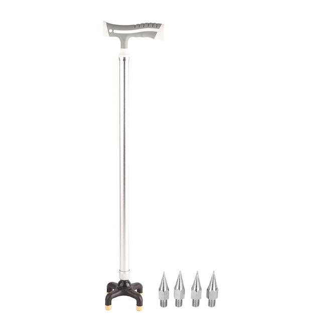 Bastón de aleación de aluminio para personas mayores, altura ajustable, antideslizante, con muletas de cuatro patas