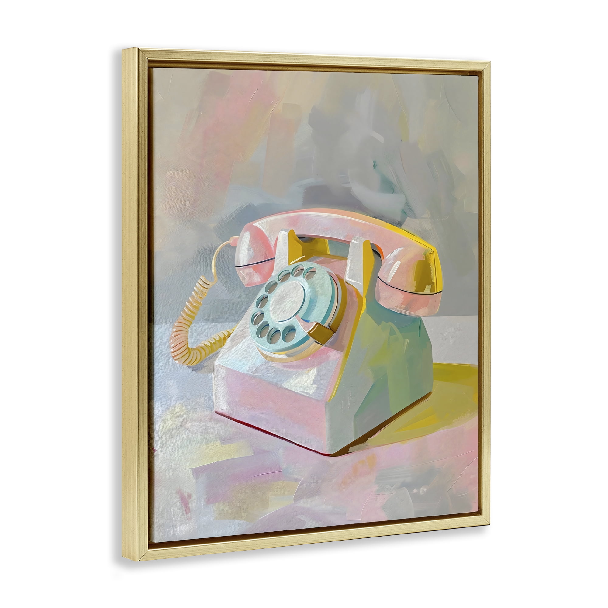 Stupell Industries Retro Telephone in Pastels Gold Framed Floater Canvas Wall Art, design by The Prints Vibe