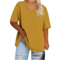 thumbnail image 2 of Fartey Plus Size Oversized T Shirts for Women 2025 Summer Half Sleeve V Neck Tops Loose Casual Drop Shoulder Tshirt Fashion Y2K Solid Color Tees Purple XL, 2 of 4
