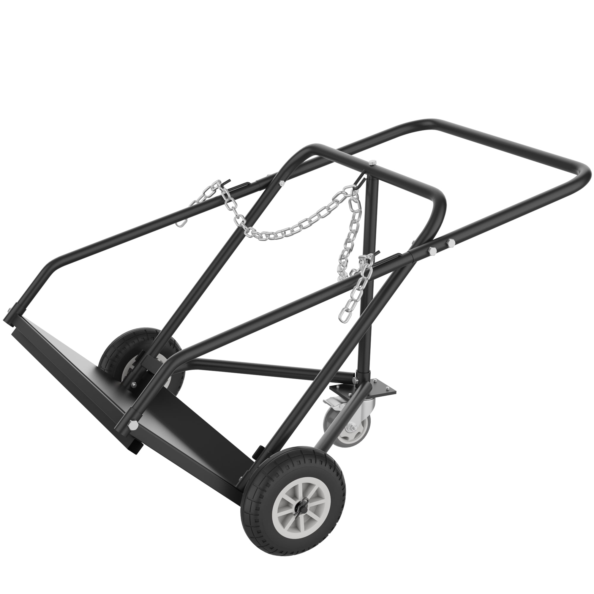 Heavy Duty Gas Cylinder Cart with Auxiliary Wheel - Dual Oxygen Acetylene Dolly & Welding Tank Hand Truck with Secure Chain, Triangular Structure & All-Terrain Tires