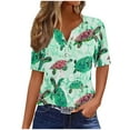 thumbnail image 2 of Teissuly Summer Tops For Women Vacation Trendy V Neck Short Sleeve Shirts Casual Loose Spring Vintage Floral Print Comfy Tunic Clothes, 2 of 5