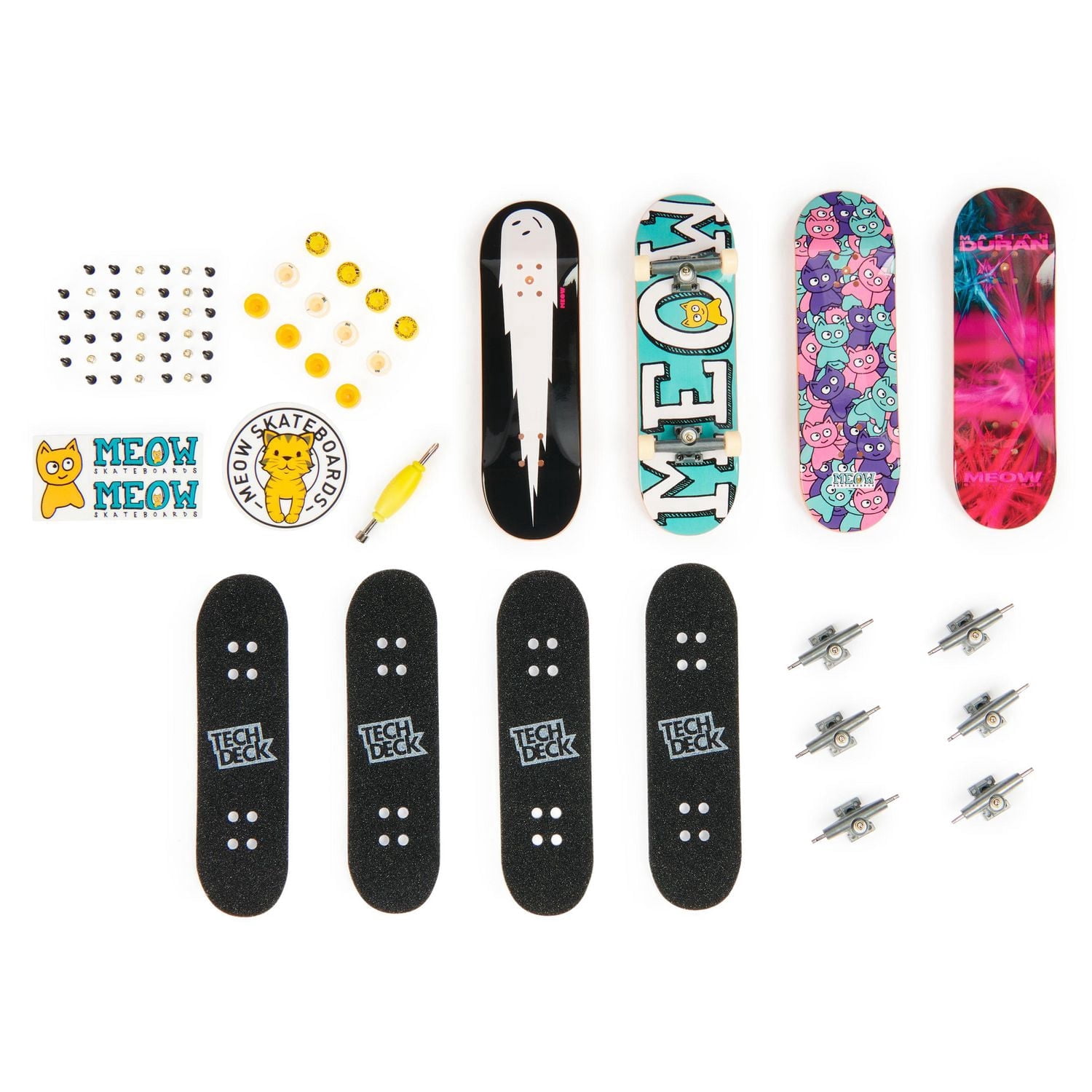 Tech Deck, Ultra DLX Fingerboard 4-Pack, Meow Skateboards, Collectible and Customizable Mini Skateboards, Kids Toys for Ages 6 and up