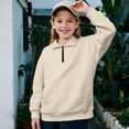 thumbnail image 2 of Uorisanigo Beige Girls Half Zip Pullover Sweatshirt Soft Lightweight Lapel Zipper Sweatshirt Size 5-6 Long Sleeve Pullover Shirt Top Casual Workout Shirts Athletic Tops, 2 of 7