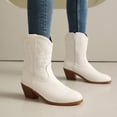 thumbnail image 6 of Women's Cowboy Cowgirl Western Boots Embroidered Stitched Ankle Boots Chunky Heel Fashion Short Booties, 6 of 9