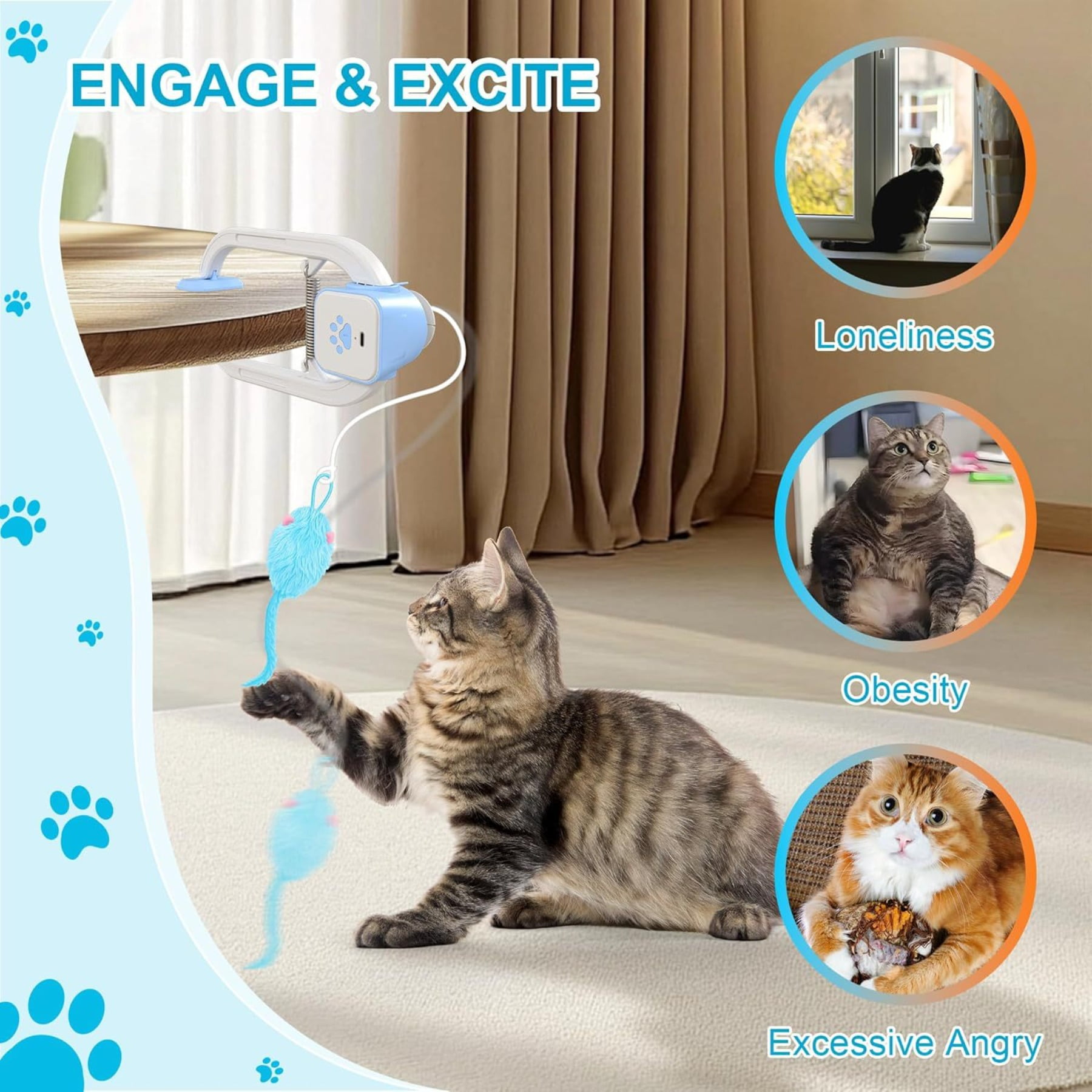 Remote Control Cat Toy Electric Bouncing Mouse Yo Yo with Door Clip for Active Cats Playtime
