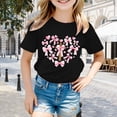 thumbnail image 2 of Summer Tops Summer Child Girls Short Sleeve Round Neck Casual T Shirt with Bow Print Breathable Comfort Baby Girl Summer Clothes Black 6 Years-7 Years, 2 of 4